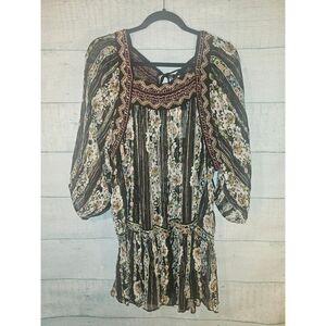 NWT FREE PEOPLE Dance Magic Black Floral Sheer Mini Dress Tunic Boho Hippie M
